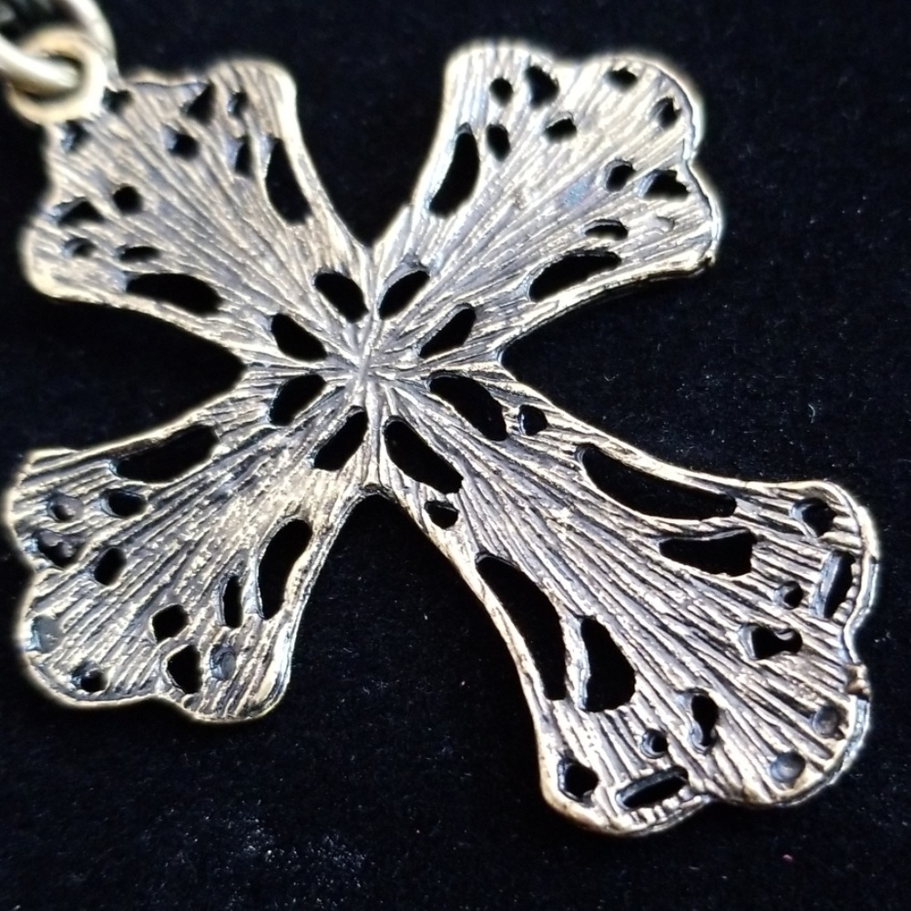 Rustic Cross Pendant Necklace Antique Goldtone Hand Crafted - Picture 6 of 10
